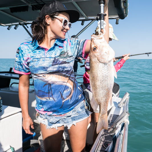 LADIES SHORT-SLEEVE FISHING SHIRT - BLUE